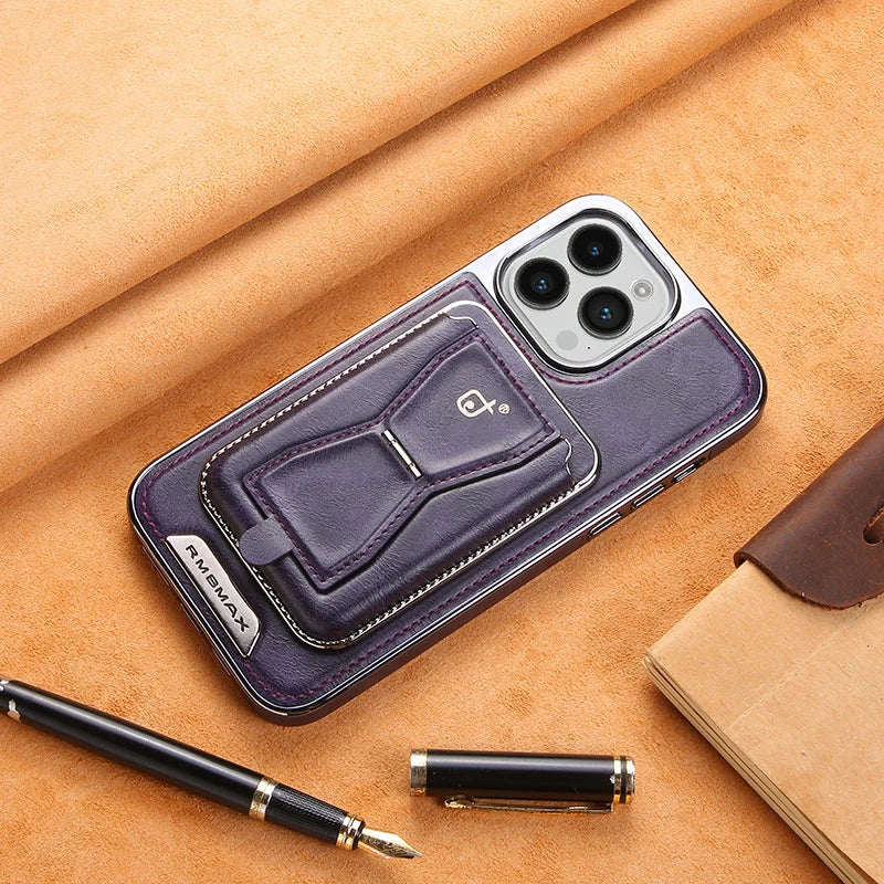 Leather magnetic holder phone protective case with multi-function card holder