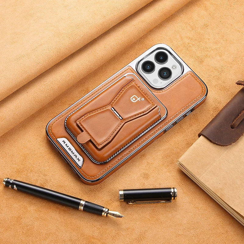 Leather magnetic holder phone protective case with multi-function card holder