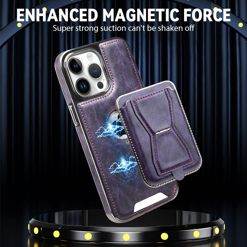 Leather magnetic holder phone protective case with multi-function card holder