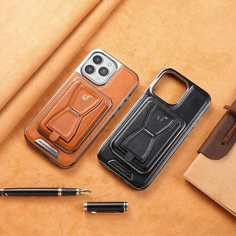 Leather magnetic holder phone protective case with multi-function card holder